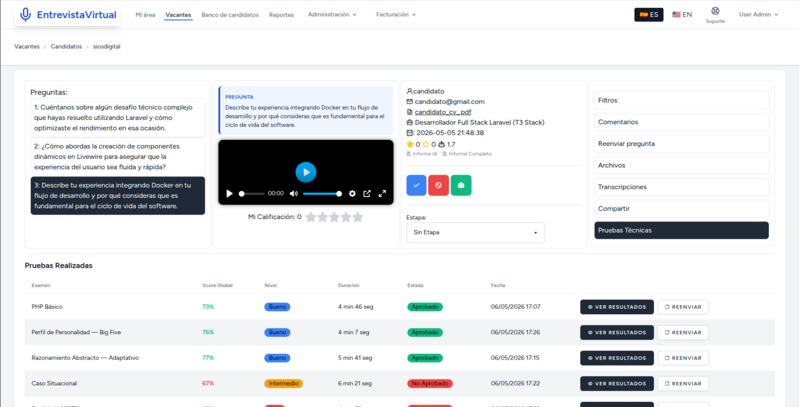 Plataforma de entrevistas virtuales con IA para empresas